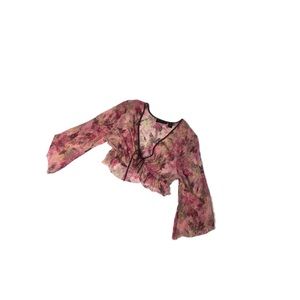 Sheer Silk Floral Crop Tie Front